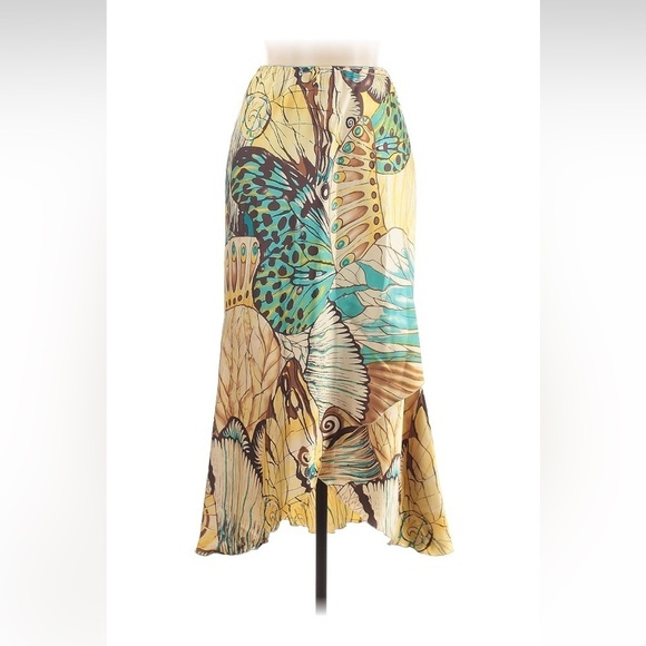 VTG y2k 2000s Russel Keng 100% Silk Midi Monarch Butterfly Skirt Layered Bias 8 - Picture 2 of 13